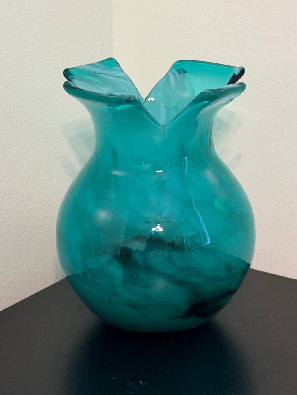 Teal Handblown Glass Art Vase